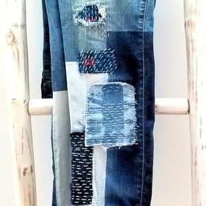 Kut from the Kloth Embroidered Patched Sashiko Catherine Boyfriend Jeans